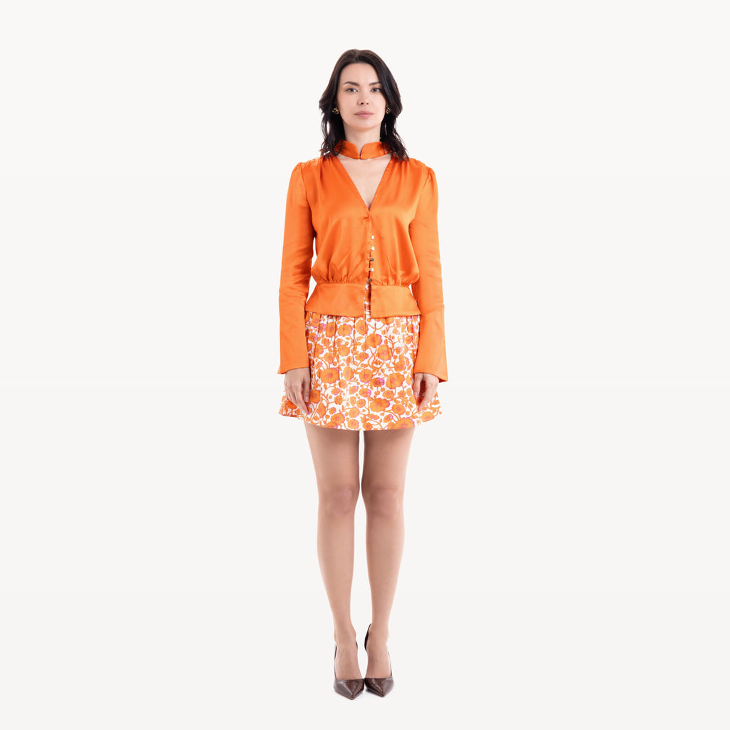 Jupe Nara imprimé fleurs oranges - face look